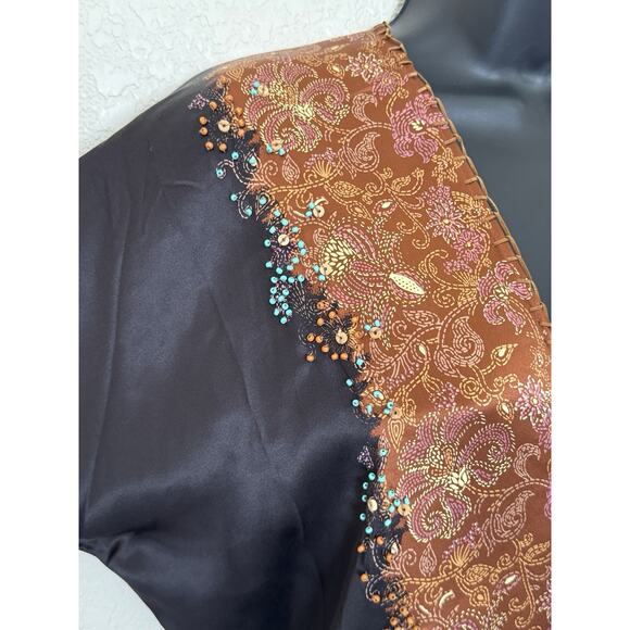 Vintage Retro Silk Beaded V-Neck Top Tunic Boho Witchy Fairy Goth Festival - Picture 6 of 12